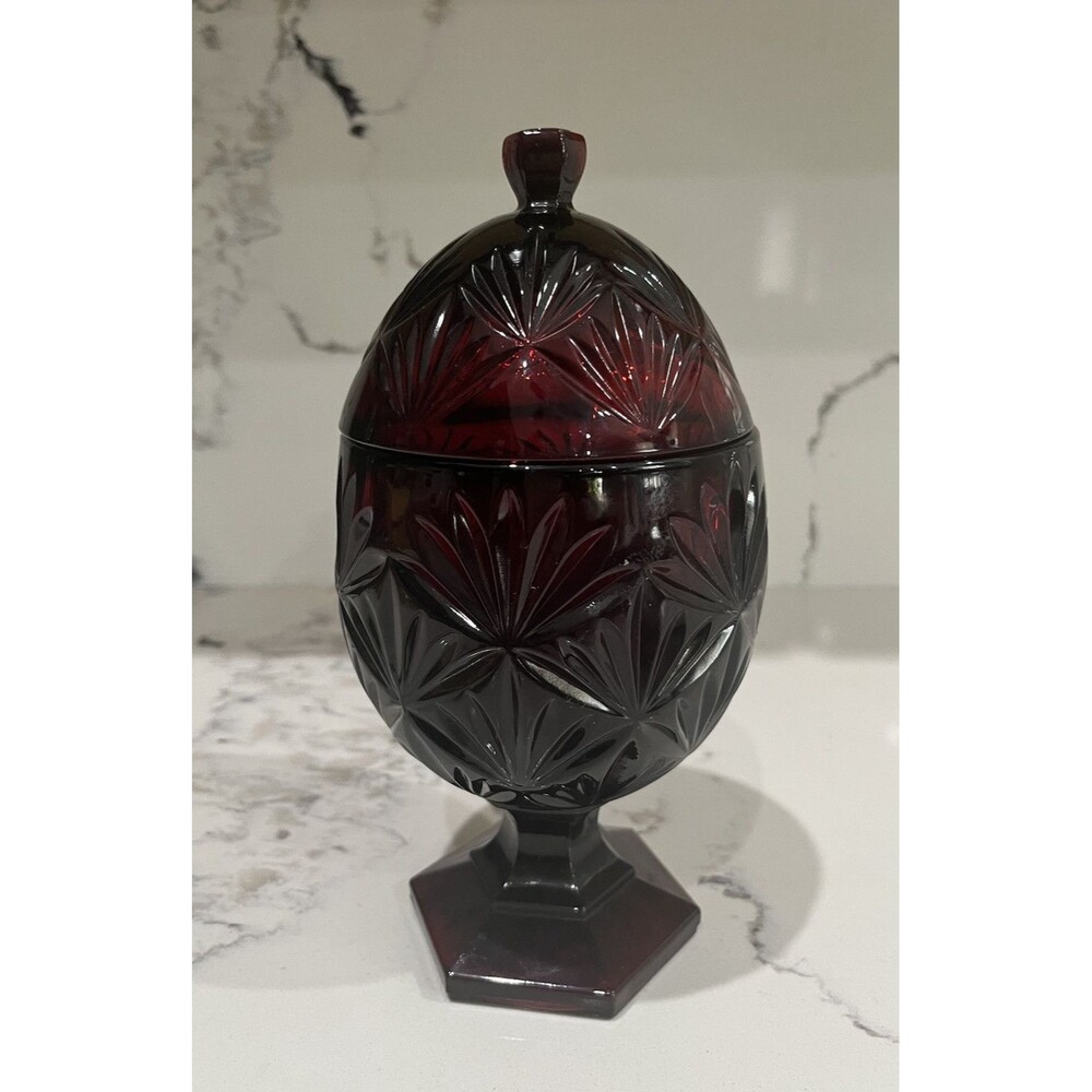 Vintage Cristal D'Arques Durand Luminarc Deep Cut Ruby Red Egg Shaped Candy Dish